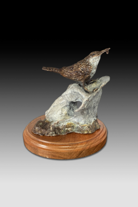 Bronze Sculpture of Wren with insect